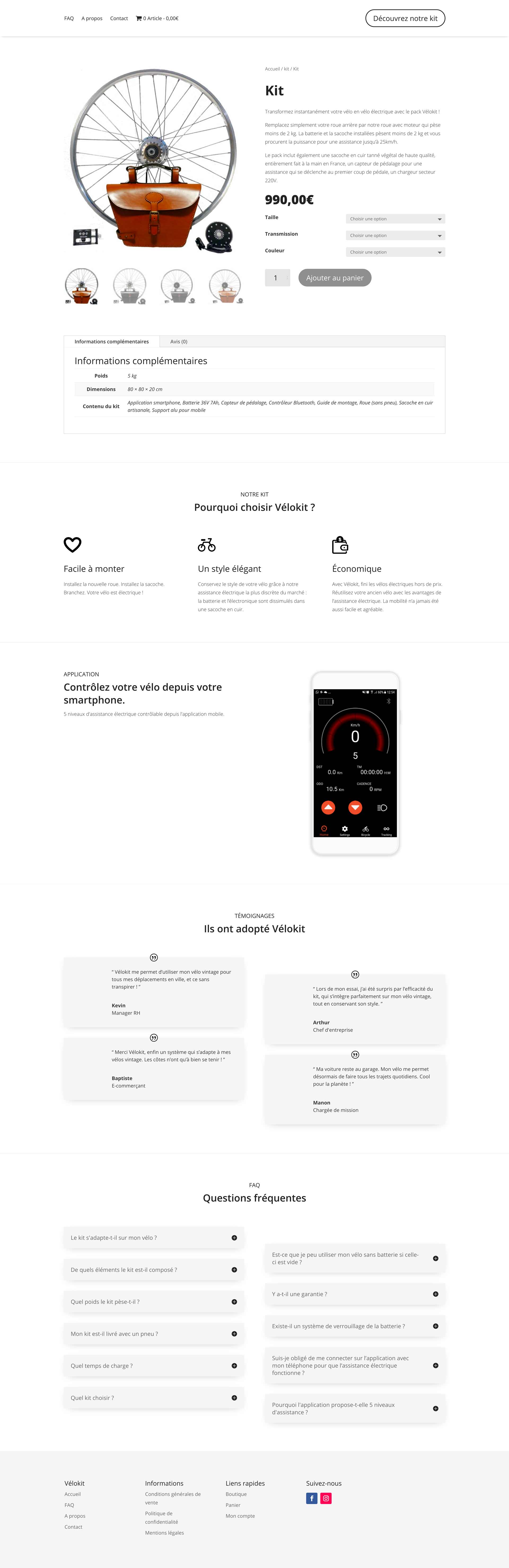 Page de présentation produit réalisée pour le compte de la start-up Vélokit.
