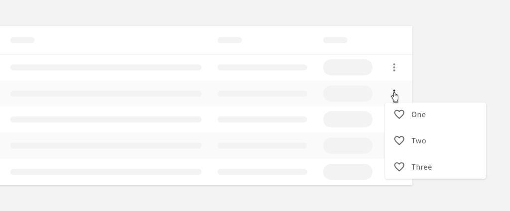 Exemple du fonctionnement d'un menu ligne à ligne dans un tableau de données.